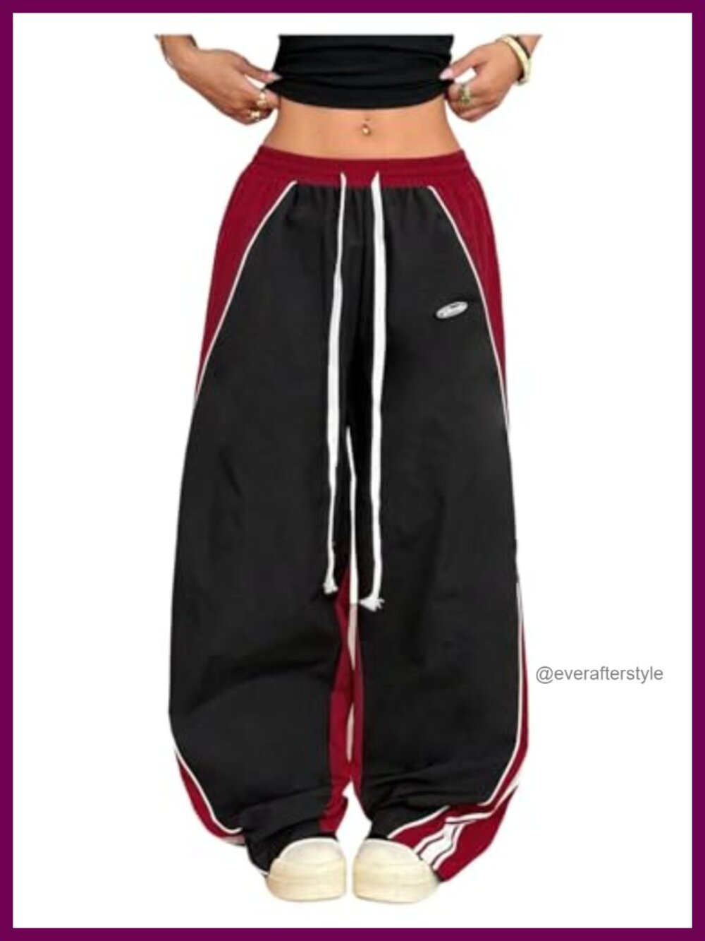 Wide Leg Barrel Track Pants Elastic Waist Drawstring Loose Fit Athletic